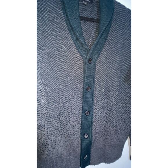 Banana Republic Cardigan Mens Large Navy Grey Ombré Print Wool Button Up Sweater - Picture 3 of 10